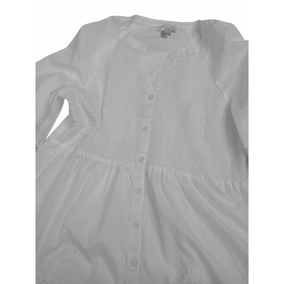 Alessa W Womens White Smocked Lace Peasant Tunic Blouse 3/4 Sleeve Size 6 Fairy - Picture 10 of 14
